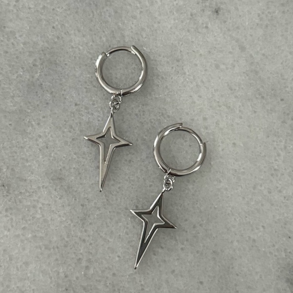 COPY - Sterling Silver Huggie Hoop Star Dangle Earrings